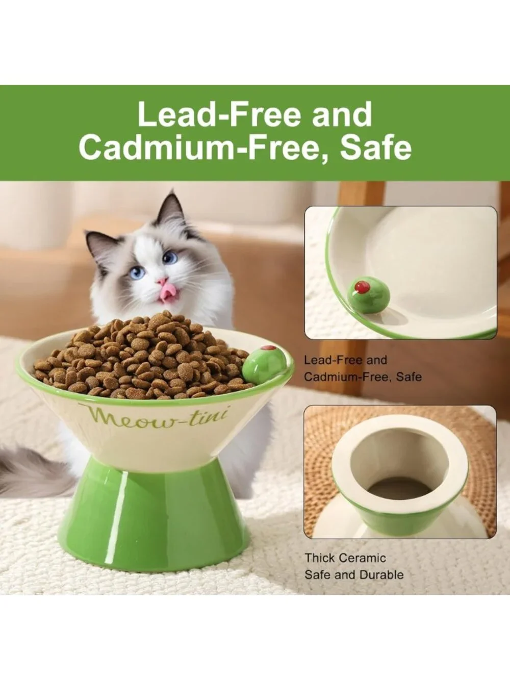 Elevated Ceramic Cat Bowls - Whisker-Friendly, Anti-Vomit Design for Indoor Cats